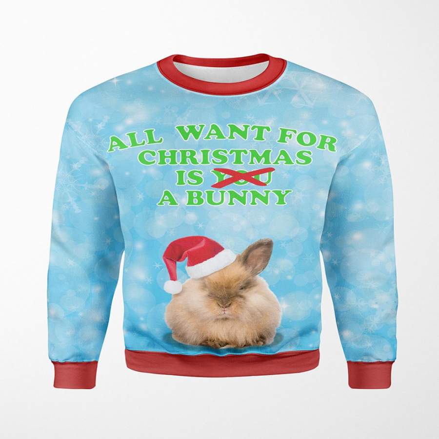 Women’s | All I Want Bunny | Holiday Crewneck Sweatshirt