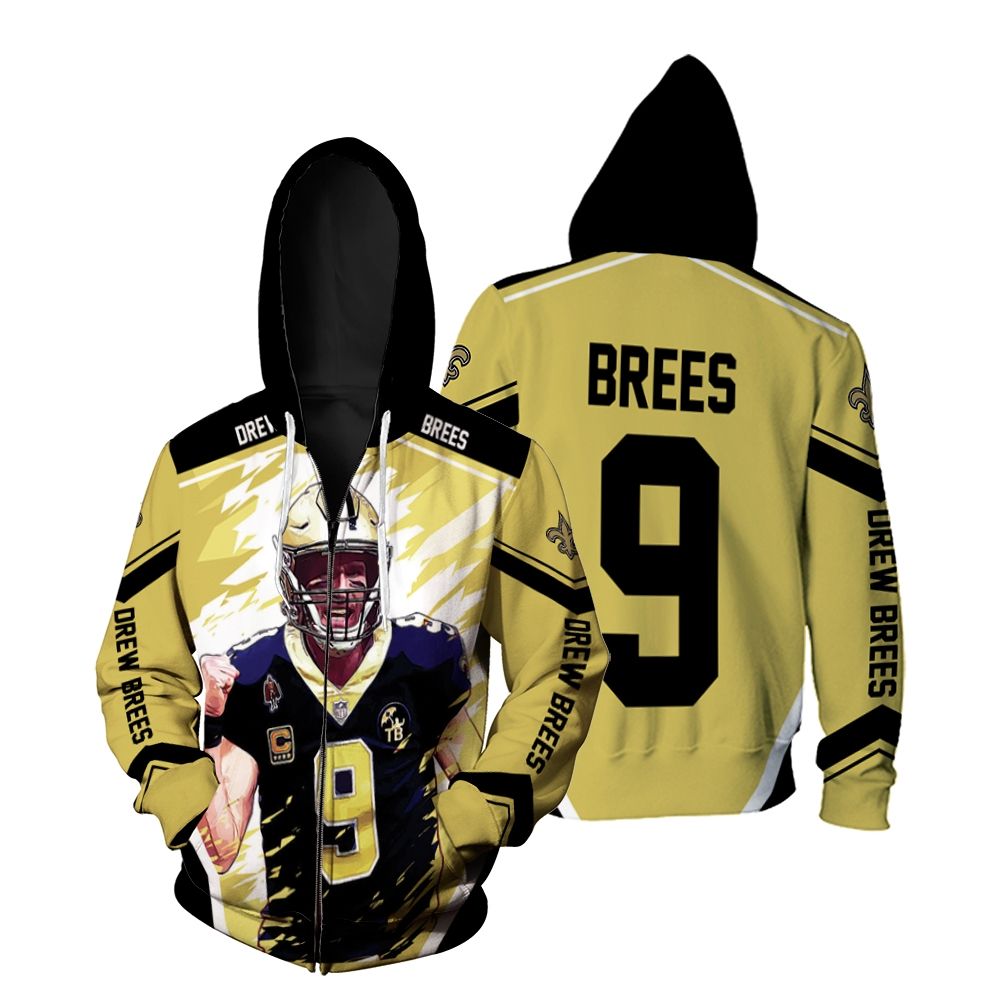 Drew Brees New Orleans Saints Artwork Zip Hoodie All-Over Print