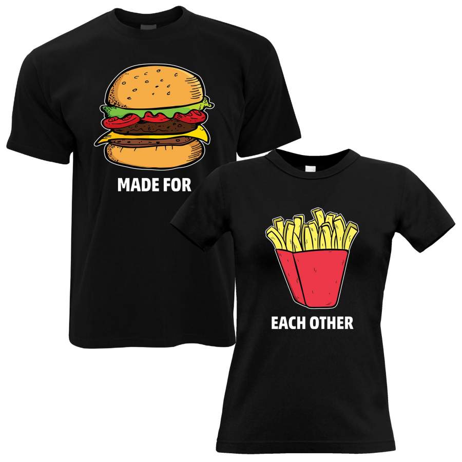 Novelty T-Shirts Couples Pack Made For Eachother Burger & Fries
