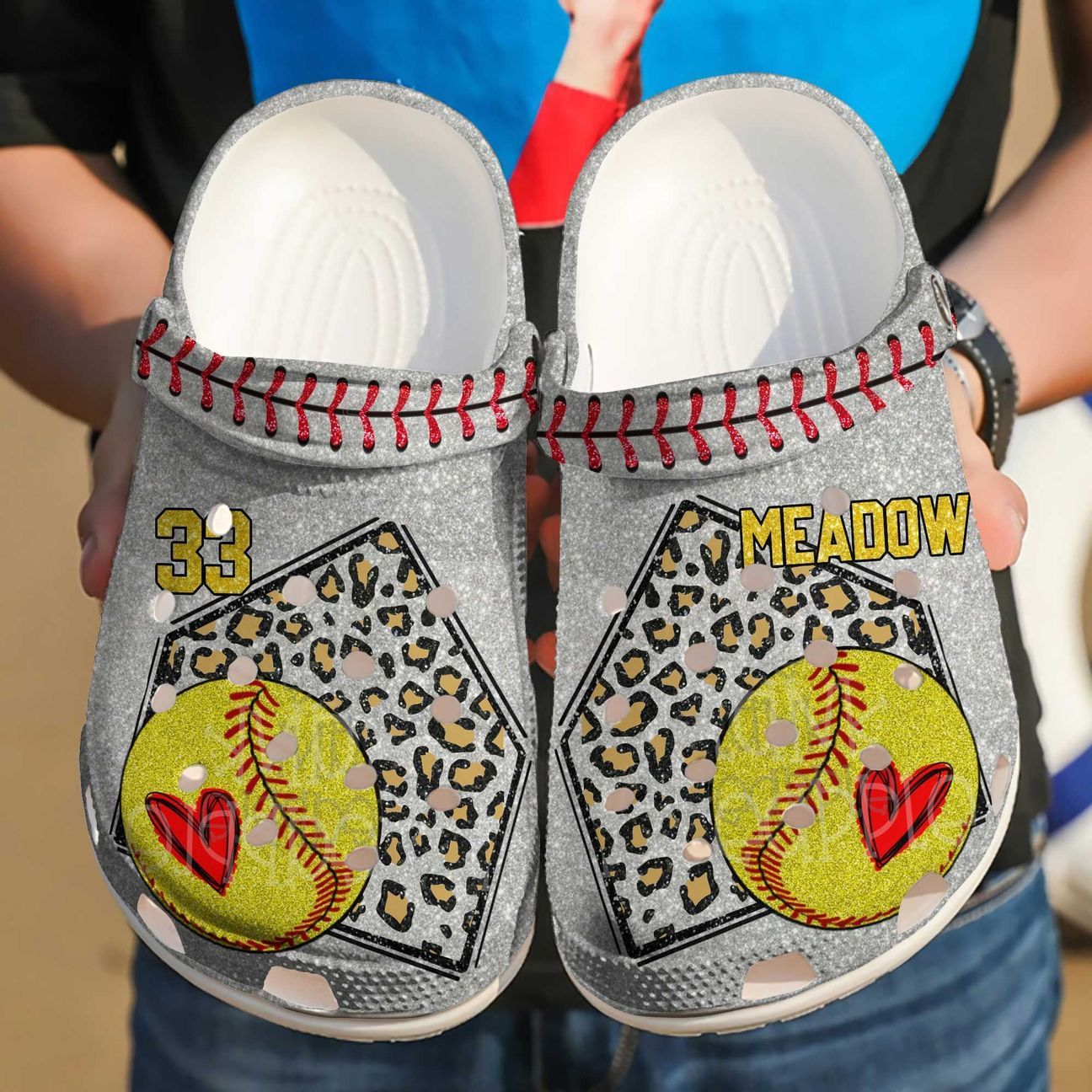 Softball Personalized Clog, Custom Name, Text Cheetah Base, Fashion Style For Women, Men, Kid, Print 3D