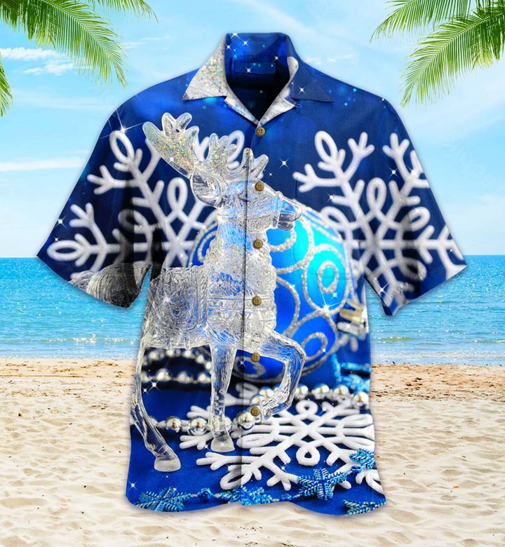 Reindeer Snowflake Blue Hawaii Shirt Ha92238