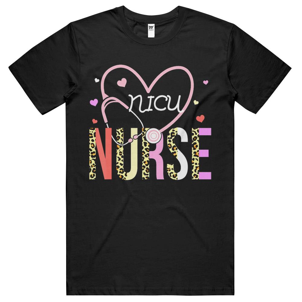 Nicu Nurse Valentine Leopard Print Heart Stethoscope Nursing T Shirts