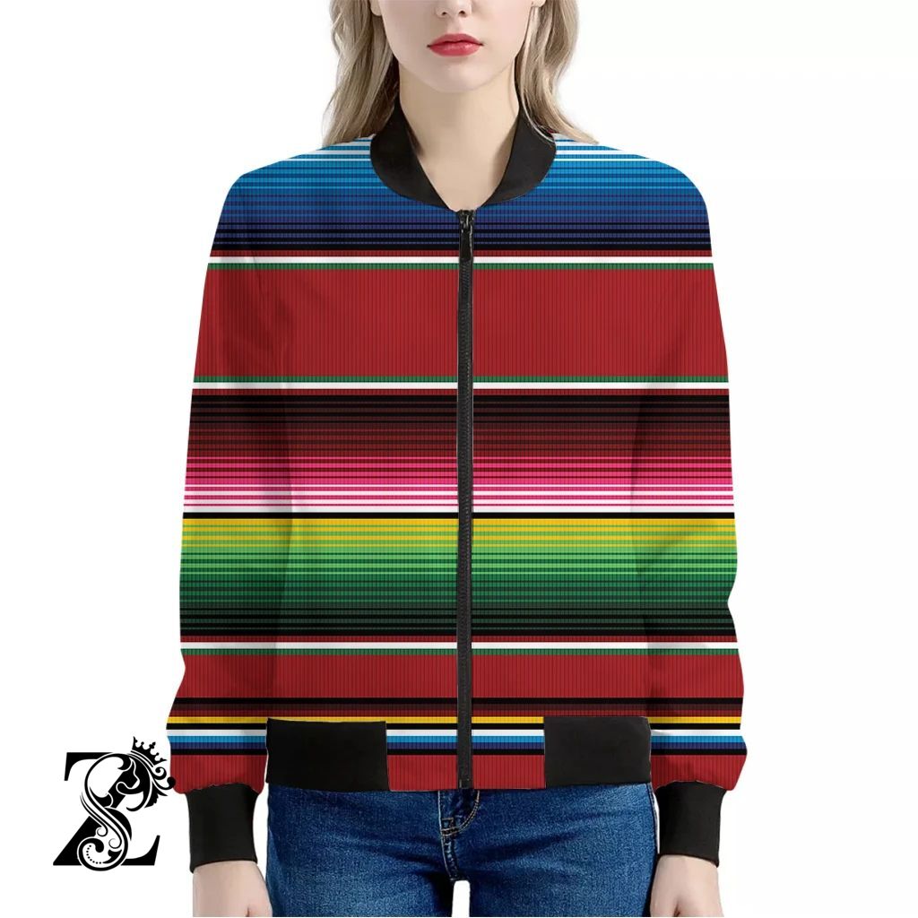 Mexican Serape Blanket Pattern Print Women’S Bomber Jacket