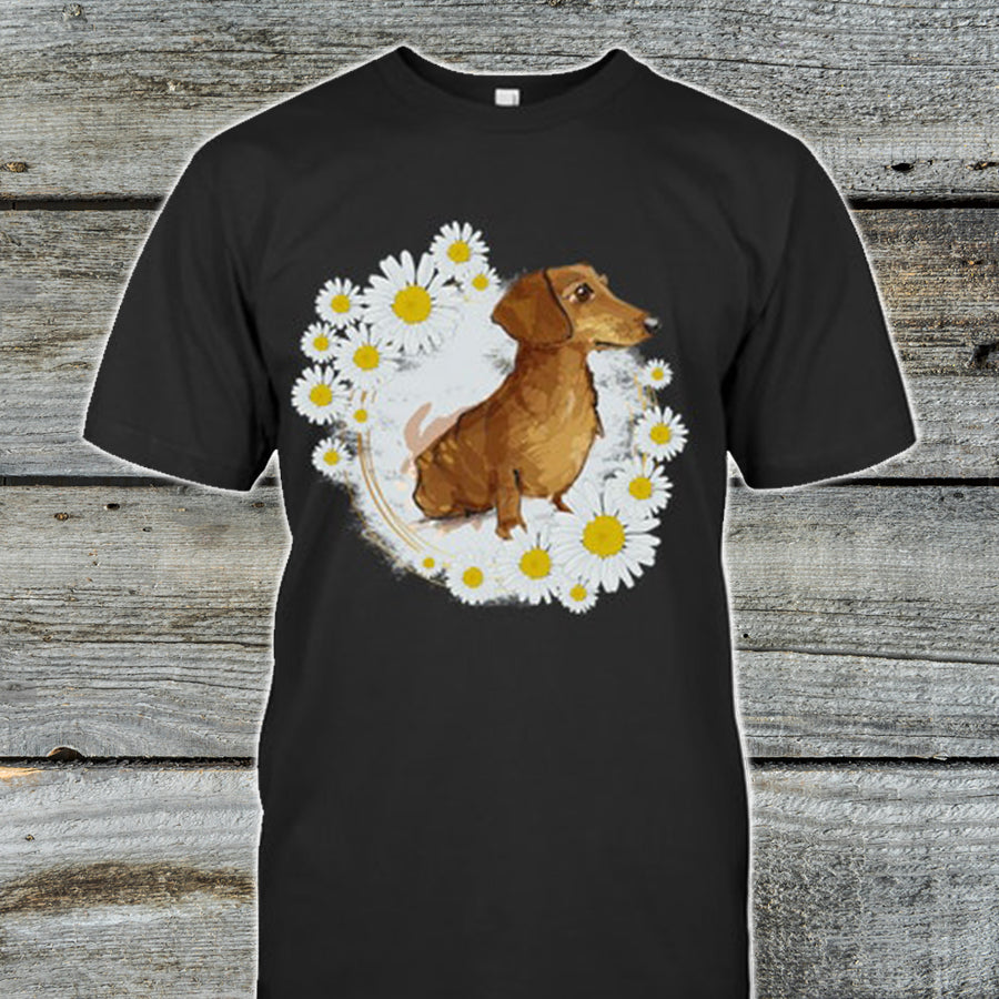 Dog Dachshund White Daisy Shirt  Love Pets