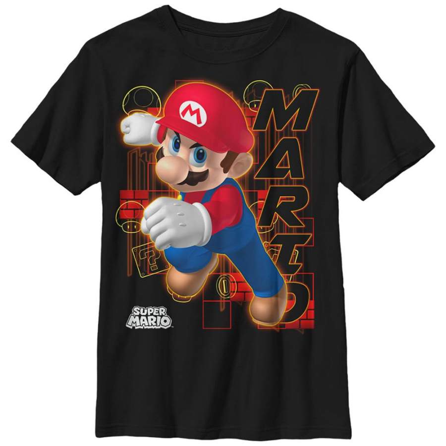 Super Mario Brothers Candy Red Kids Youth T Shirt Black