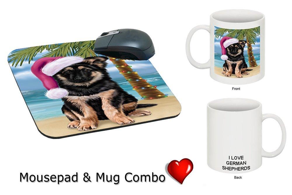 Summertime German Shepherd Puppy On Beach Christmas Mug & Mousepad Combo Gift Set Mmcg1117