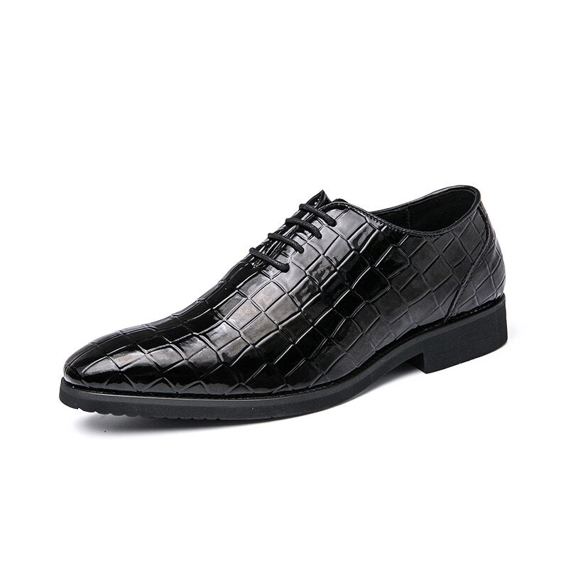 Microdeer 2022 Oxford Shoes Men Shoes Pu Solid Color Classic Business Casual Party Retro Crocodile Pattern Lace-Up Fashion Dress Shoes Cp021