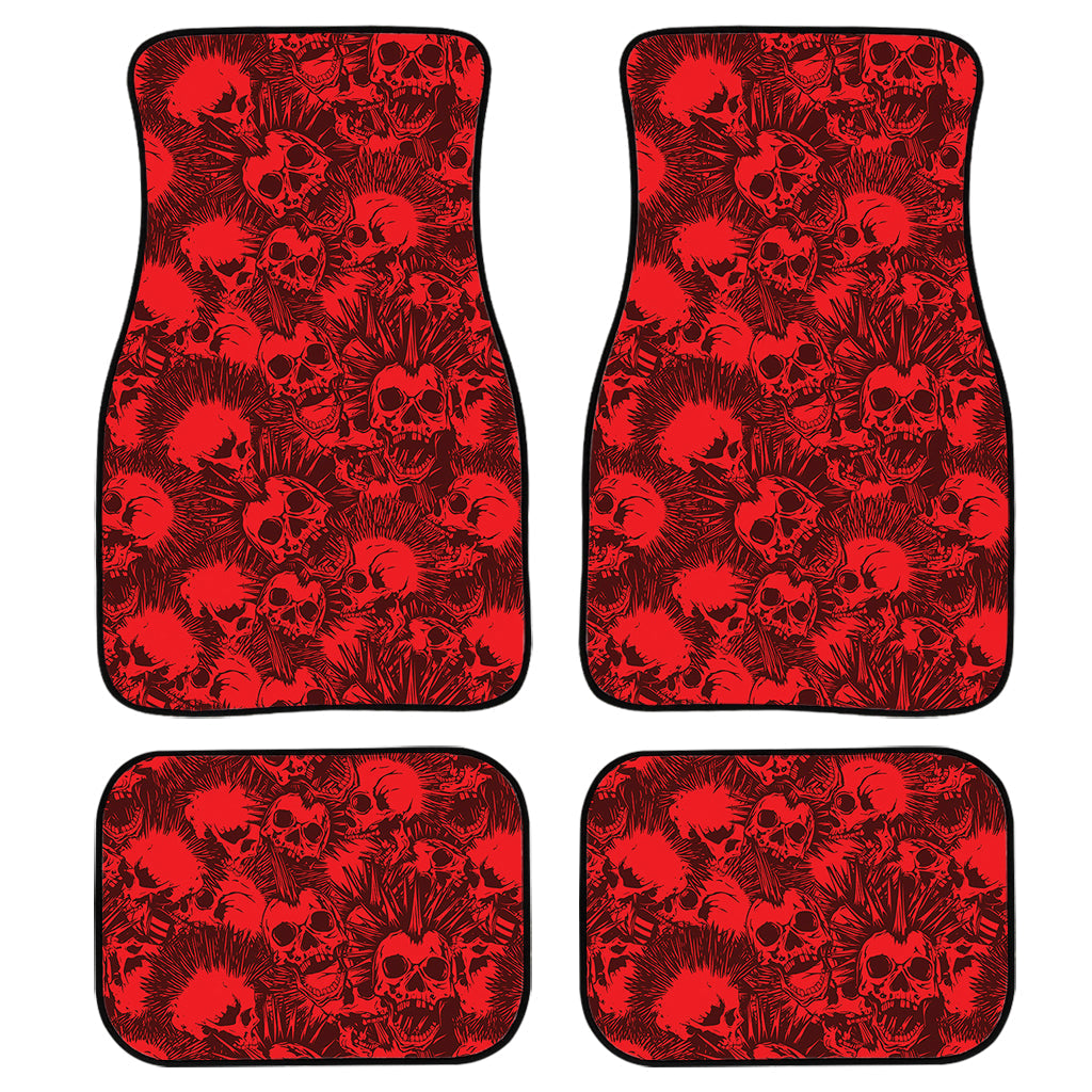 Red Punk Skull Pattern Print Front And Back Car Floor Mats, Front Car Mat