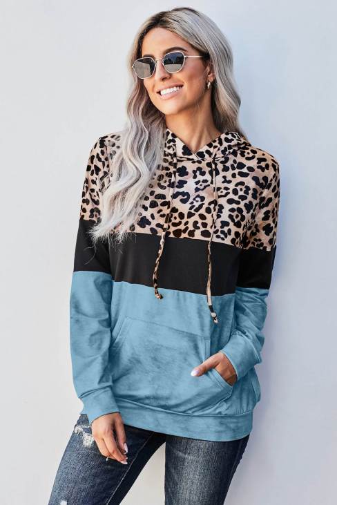 Tulla Women’S Leopard Tie Dye Colorblock Hoodie Blue