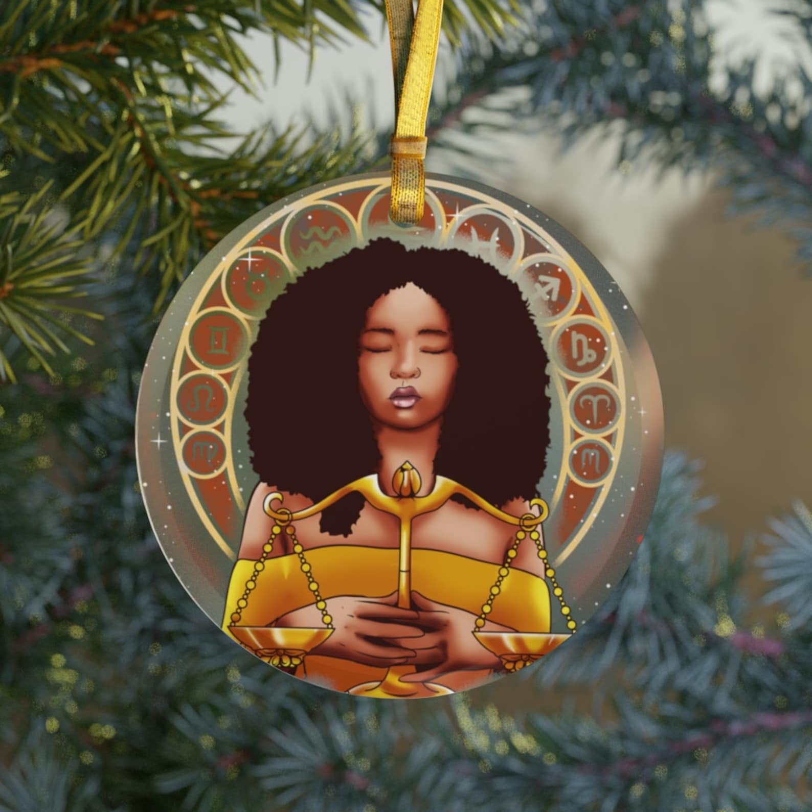 Libra Libra Gifts Zodiac Black Girl Magicblack Girl Astrology Black Queen Christmas Ornament