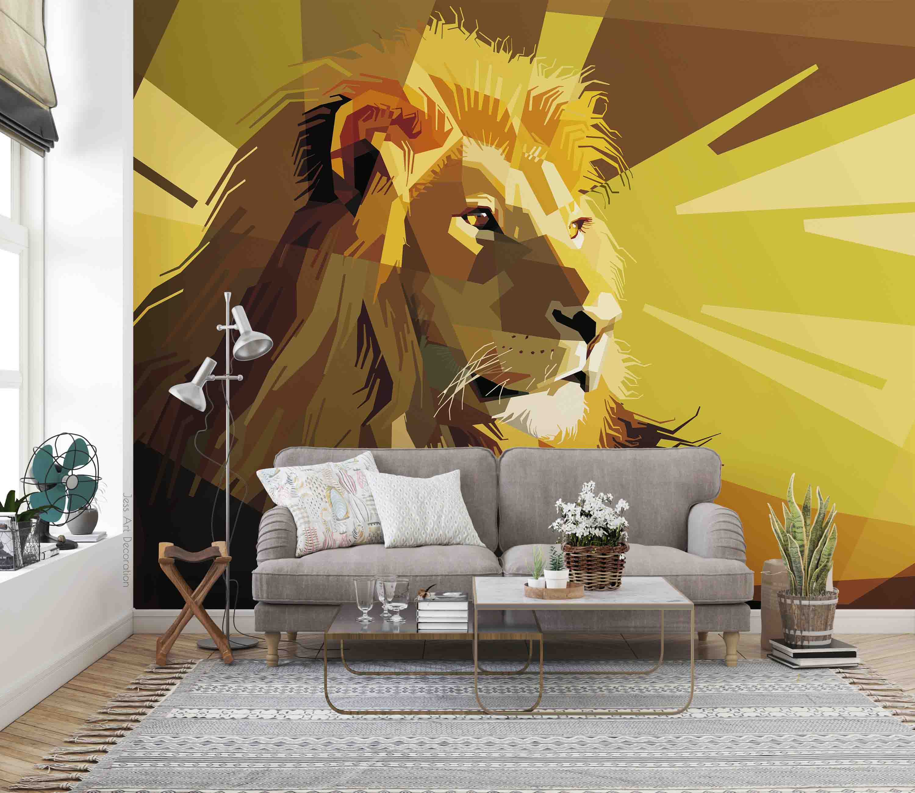 3D Golden Lion Pattern Wall Mural Wallpaper Gd 2943