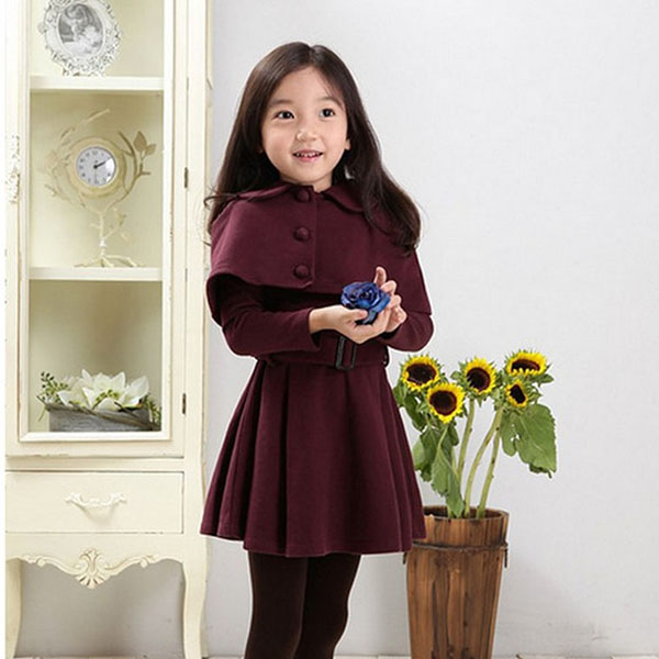 3 4 5 6 7 8 9 10 11 12 Years Teen Girls Autumn Dress with Short Cloak Solid Long Sleeve Vestidos Elegant Winter Dress Girls 2020 alx