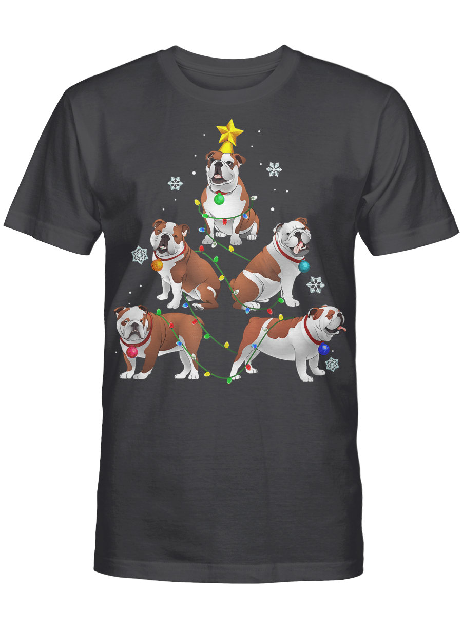 AmazeStyleZ Santa’s Reindeer, Ugly Christmas Sweater, Christmas Gift Ideas, Funny Bulldog Christmas Tree T Shirt Ornament Decor Gift T-Shirt