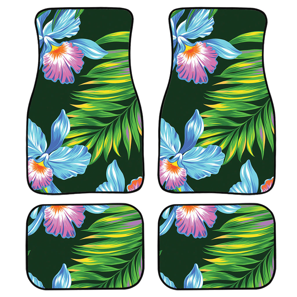 Tropical Orchid Flower Pattern Print Front And Back Car Floor Mats, Front Car Mat