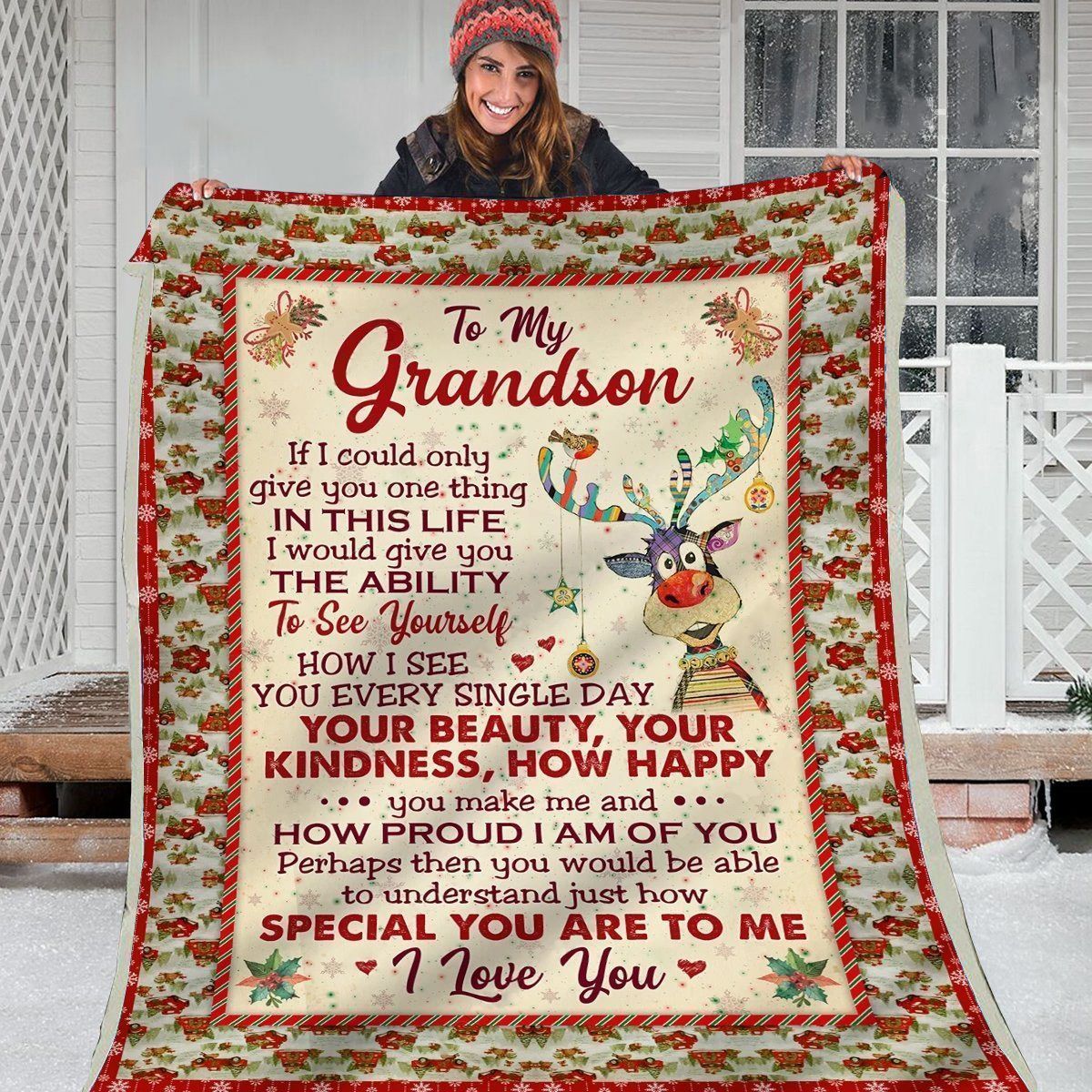 To My Grandson How I See You Every Single Day Fleece Blanket Gift For Family,Birthday,Christmas,Grandson Gift Home Decor Bedding Couch Sofa Soft And Comf