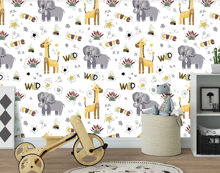 3D Elephant Giraffe Wall Mural Wallpaper C-01