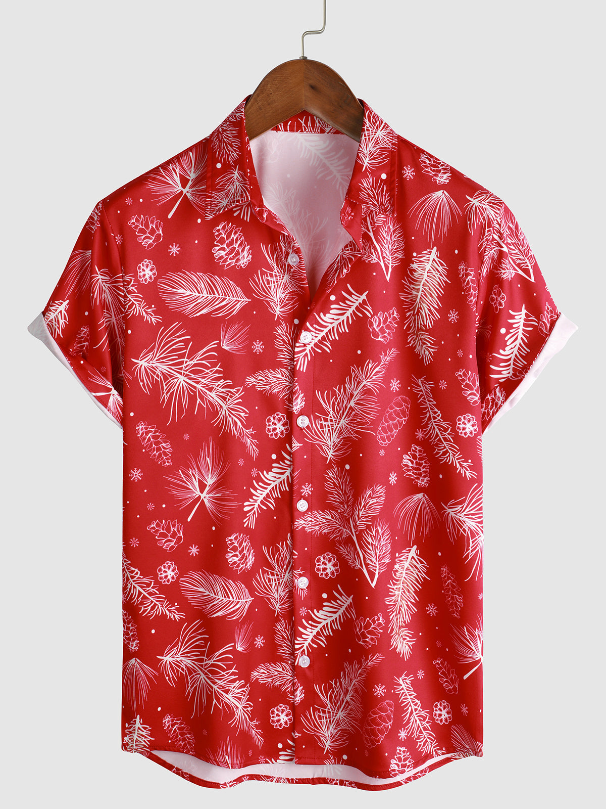 Red Tropical Leaves Vacation Hawaii Short Sleeve Shirt Ha35514