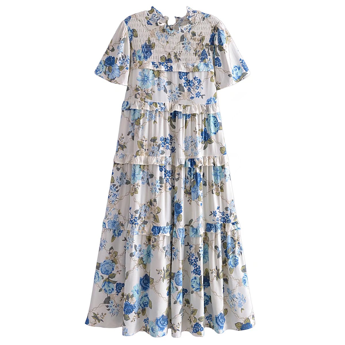 Boho Queens Happie Women Floral Print Ruffles Beach Bohemian Midi Dress Ladies Rayon Cotton Ethnic Robe Vestidos alx