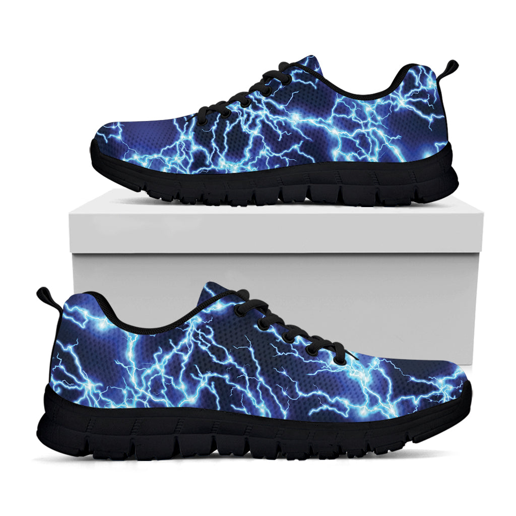 Blue Electric Lightning Print Black Sneakers