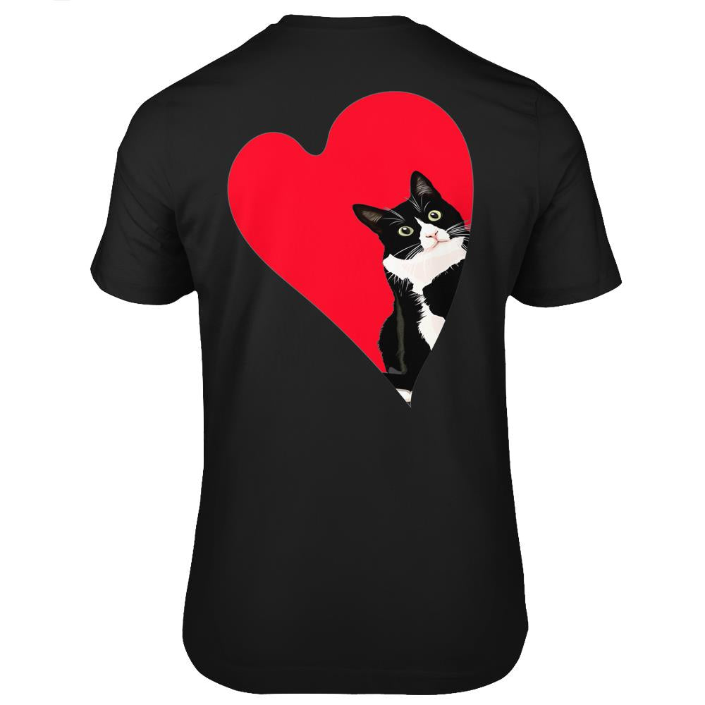 Tuxedo Cat Valentine Heart For Kitten And Animal Lovers T Shirts Print On Back