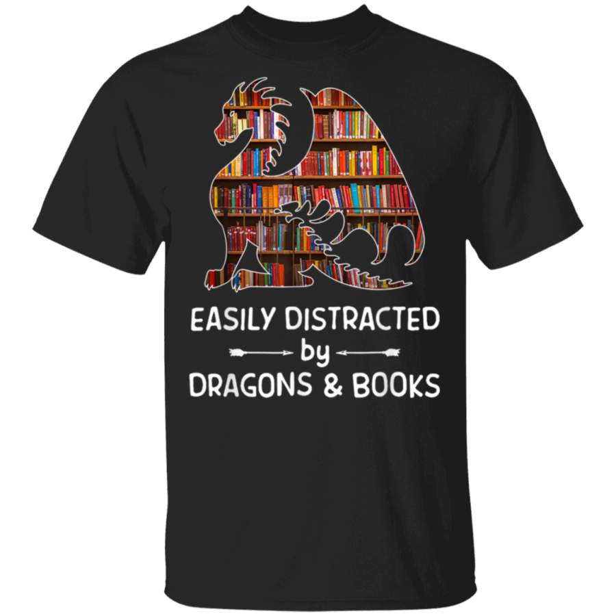 easily distracted by Dragon and Books nerds T-Shirt