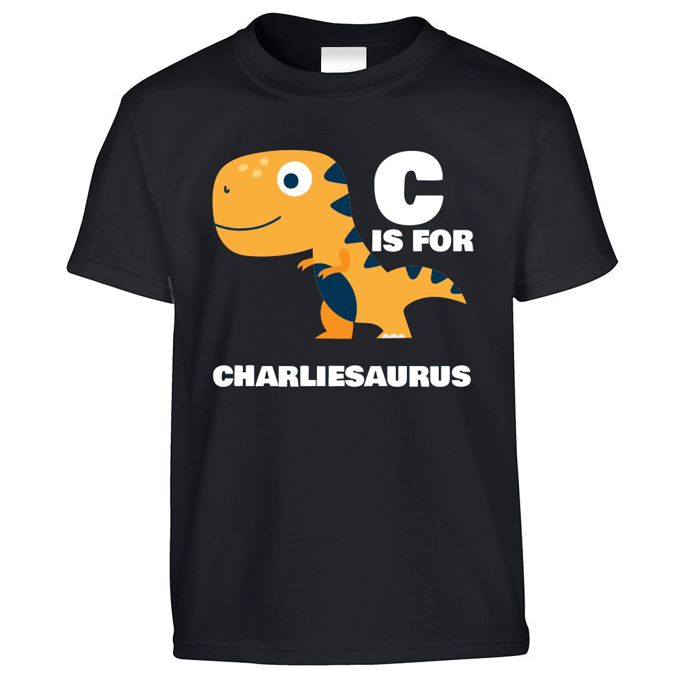 C Is For Charlie-Saurus Dinosaur Kids T Shirt