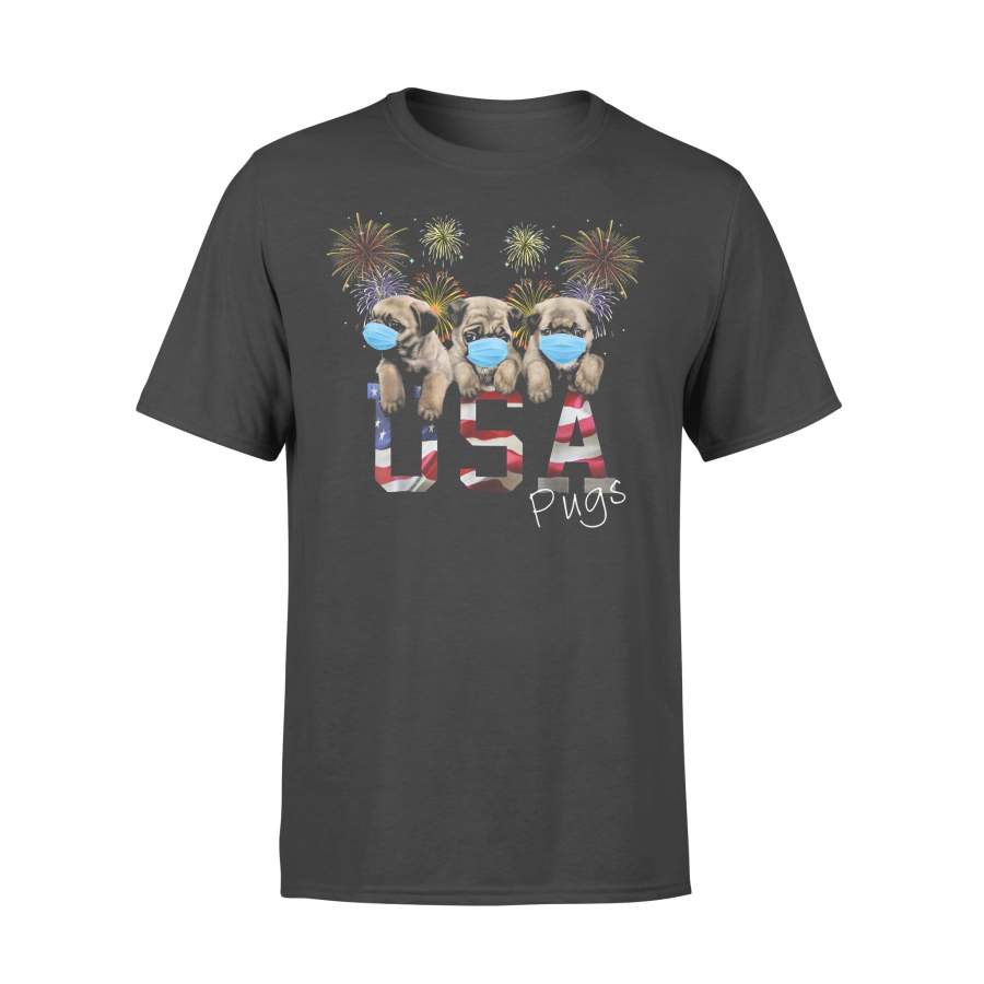 Pugs Face Mask Usa American Flag T-shirt