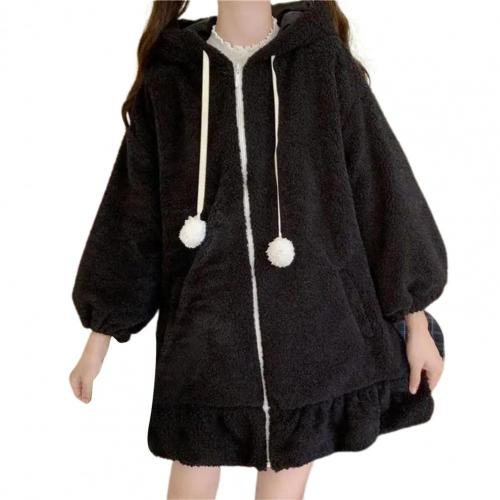 Women Cute Bunny Hoodie Top Kawaii Fuzzy Rabbit Ear Sweatshirt Sweater Jacket Fluffy Coat Zip Up Jacket Women Lolita Hooded Coat alx