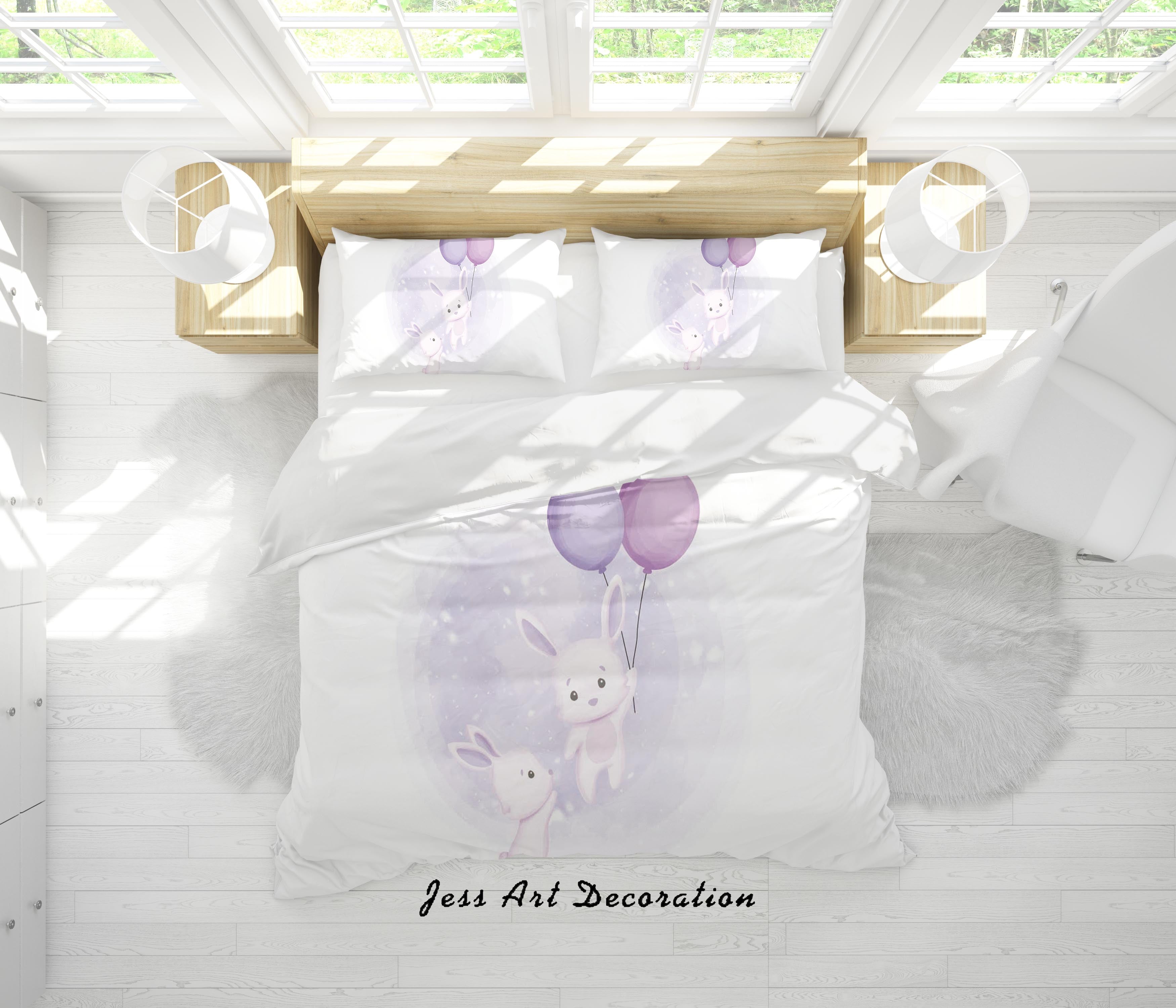 3D White Rabbit Balloon Quilt Cover Set Bedding Set Duvet Cover Pillowcases Sf07