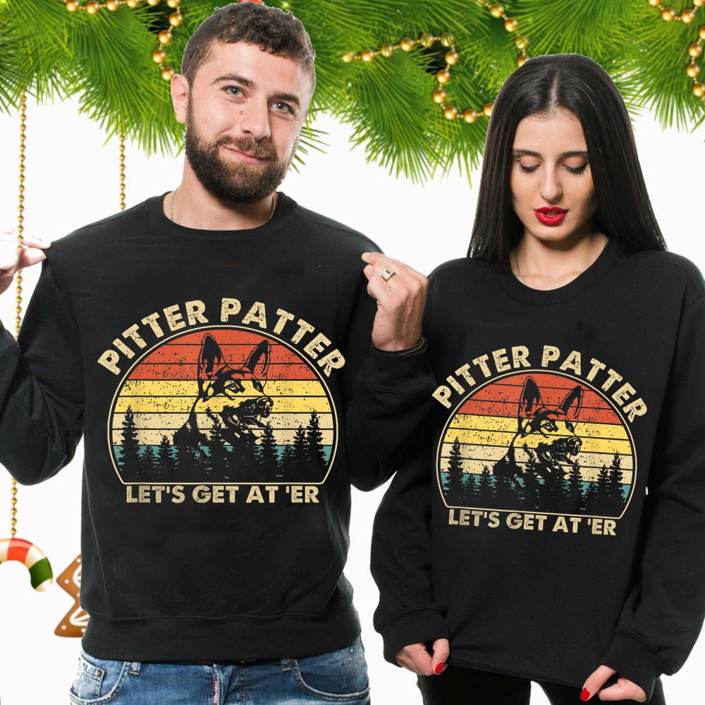 Pitter Patter Let’S Get At’Er German Shepherd Dog Funny Vintage Retro Sweater Christmas Gifts For Dog Lovers