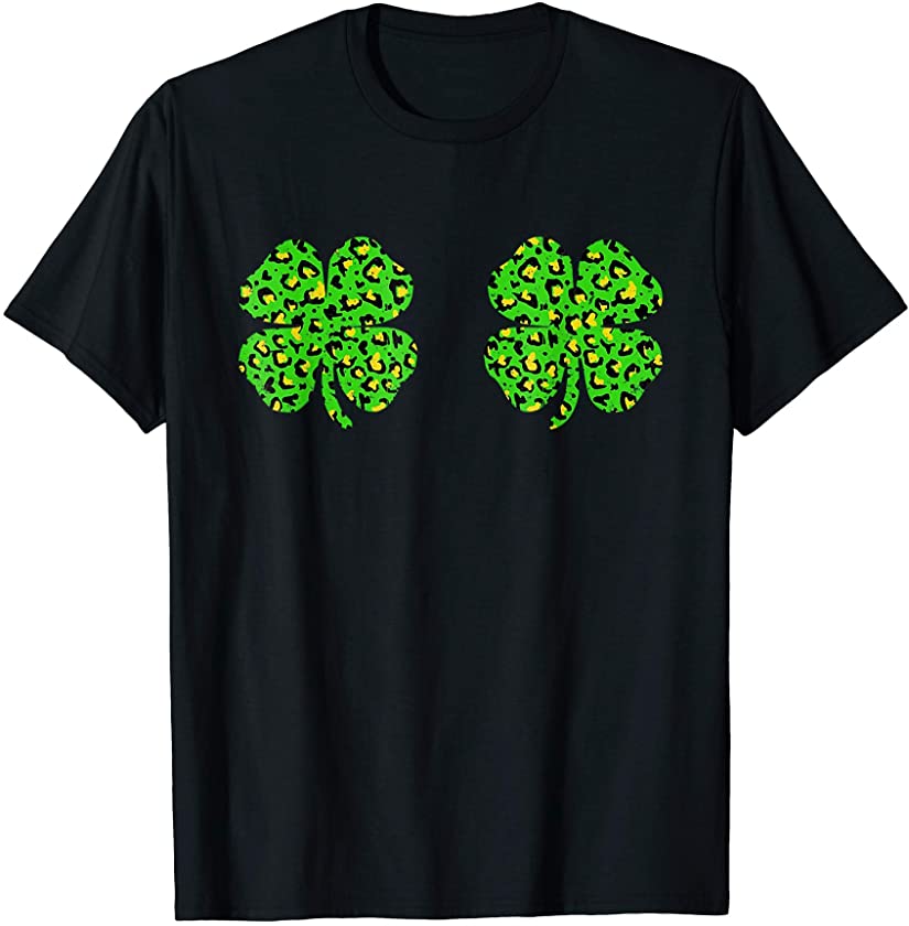 Awesome Irish Shamrock Boobs Leopard St Patrick’s Day T-Shirt