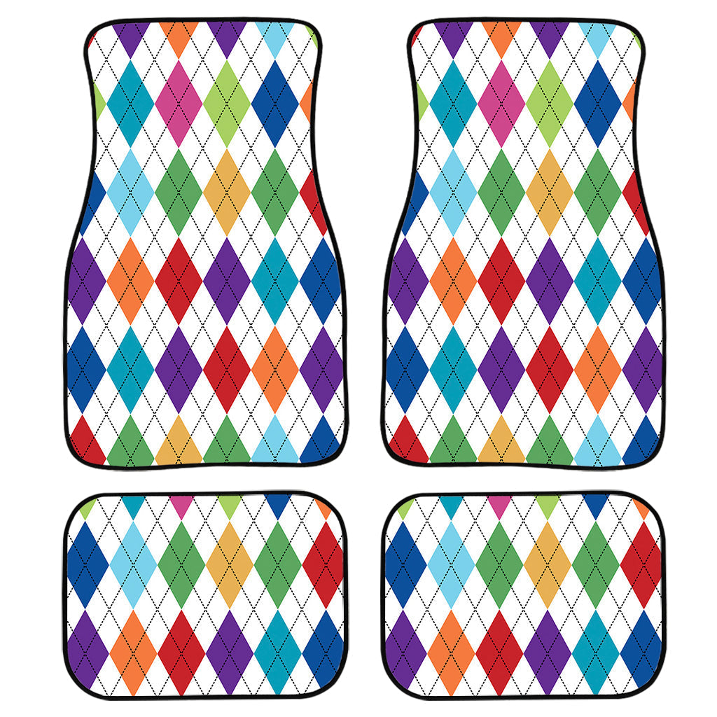 Colorful Argyle Pattern Print Front And Back Car Floor Mats, Front Car Mat