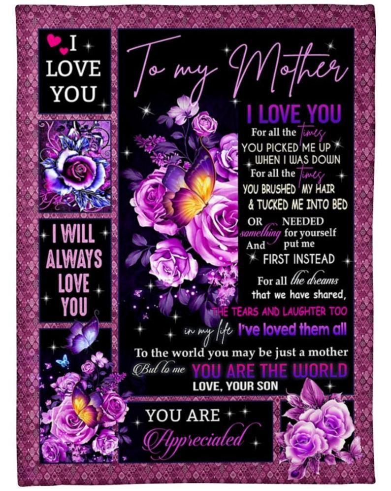 To My Mom Happy Mother’S Day I Love You For All The Times For Mom Butterfly And Flower Mothers Day Fleece Quilt Blanket Personalized Home Decor