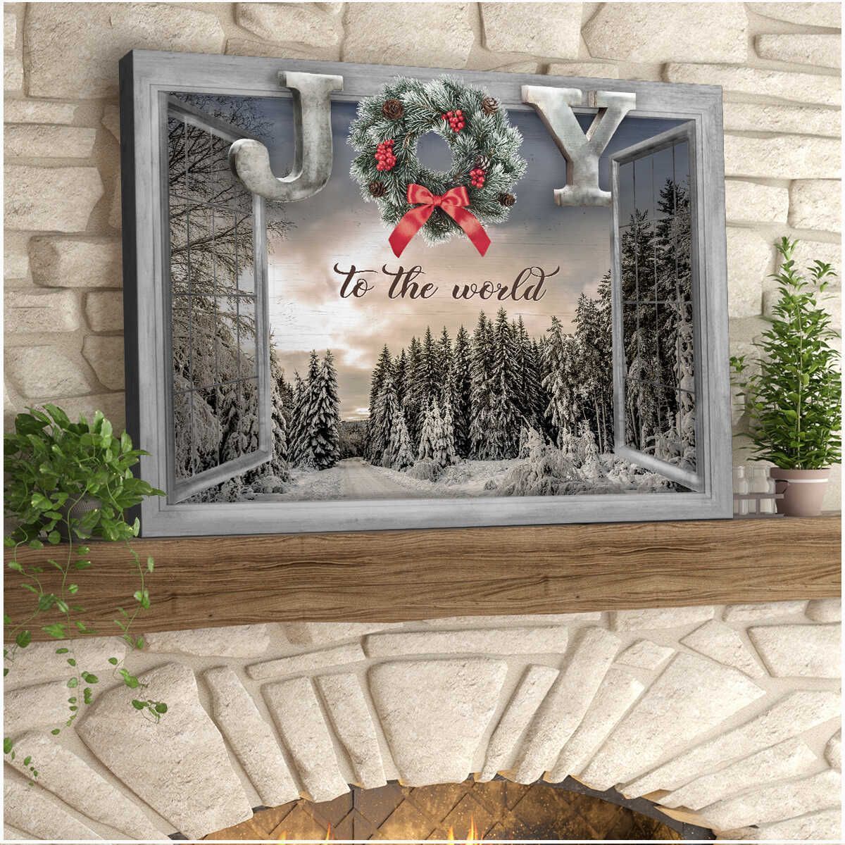 Canvas Wall Decor Christmas Gift Window Joy To The World Gift For Family, Wall Art Decor, Canvas Print, Home Decor