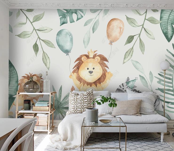 3D Northern Europe Hand-Painted Tropics Plant Animal White Wall Mural Wallpaper Sww1402