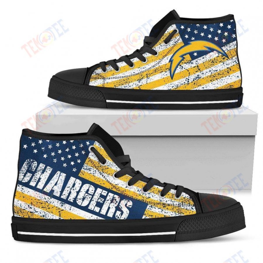 Mens Womens Los Angeles Chargers High Top Shoes America Flag Italic Vintage Styleshoes TMT443