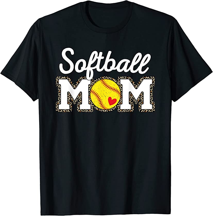 Cute Softball Mom Leopard Print Mothers Day T-Shirt