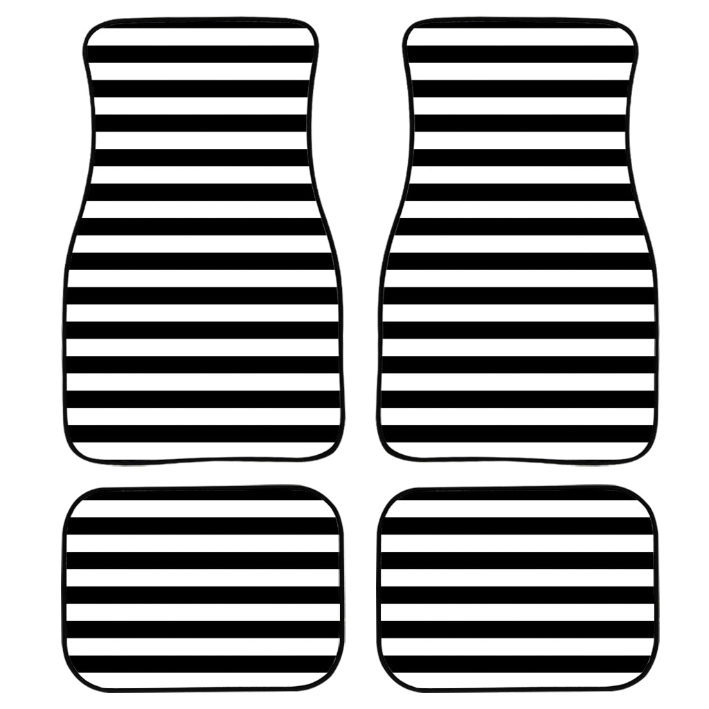 Black And White Striped Pattern Print Front And Back Car Floor Mats, Front Car Mat