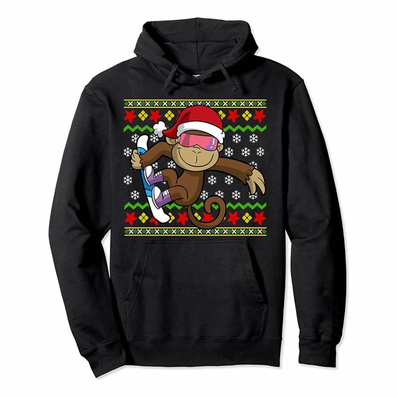 Ugly Christmas Monkey Snowboarding Snowboard Snowboarder Pullover Hoodie