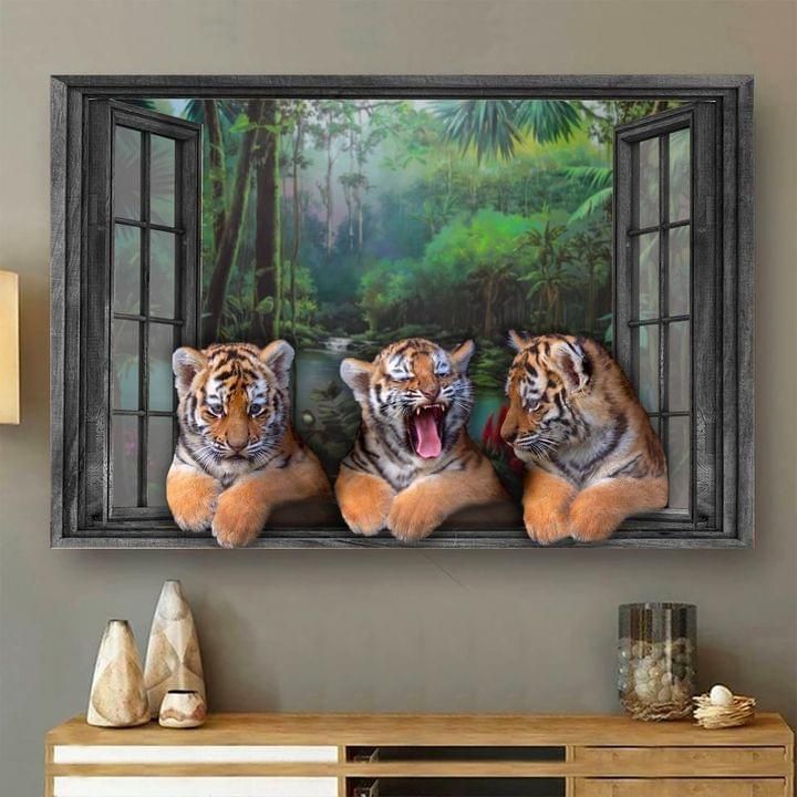 Tigers in the forest on the window Poster poster canvas