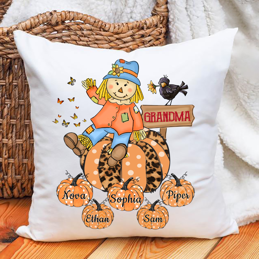 Grandma Grandkids Pumpkin Leopard Art Pillow