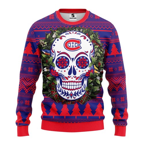 Montreal Canadiens Skull Flower Christmas Gift For Fan Ugly Wool Sweater Christmas