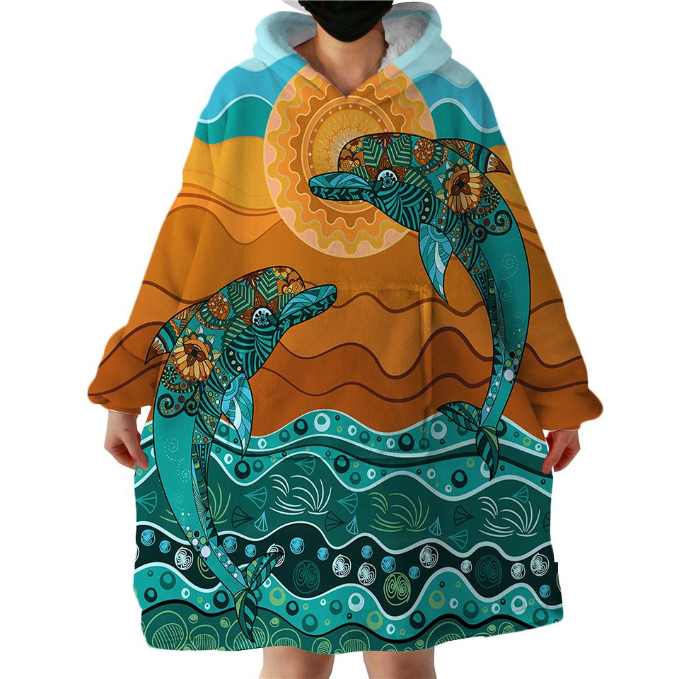 Leaping Dolphins Swlf1398 Hoodie Wearable Blanket