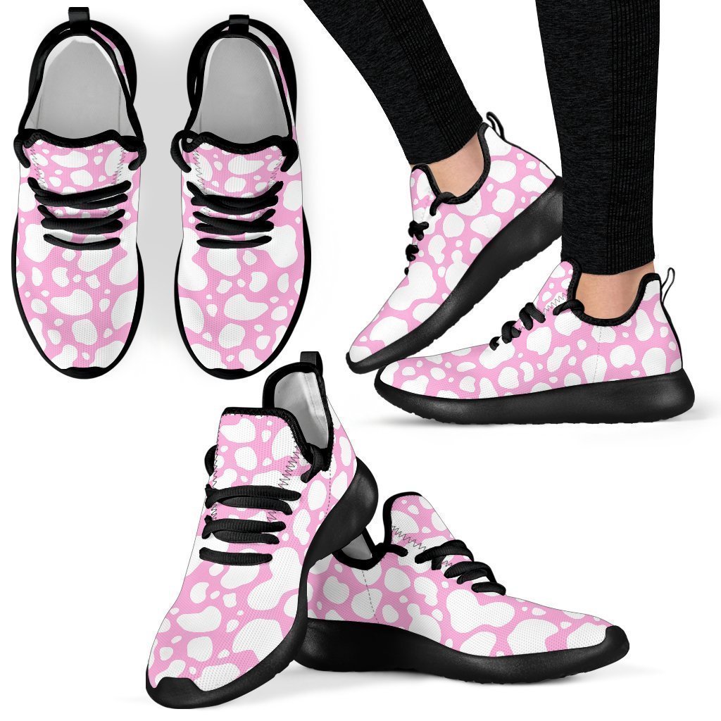 White And Pink Cow Print Mesh Knit Shoes