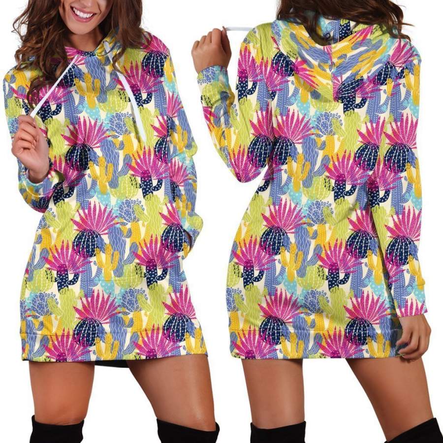 All Over Printing Cactus Color Hoodie Dress