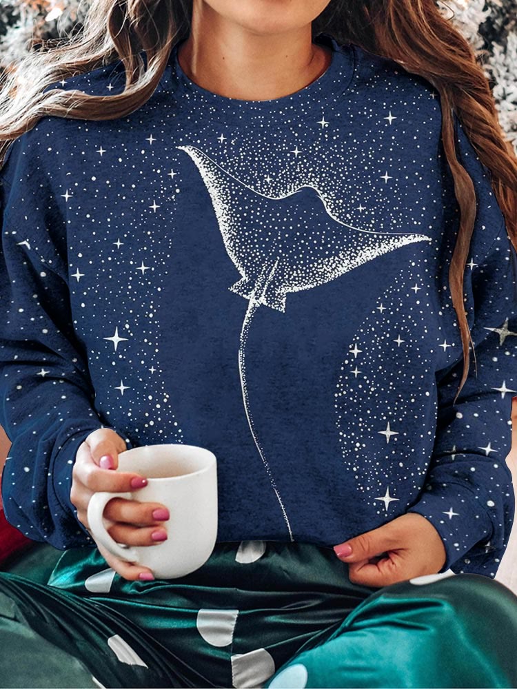 Starry Spotted Eagle Rays Print Sweatshirt