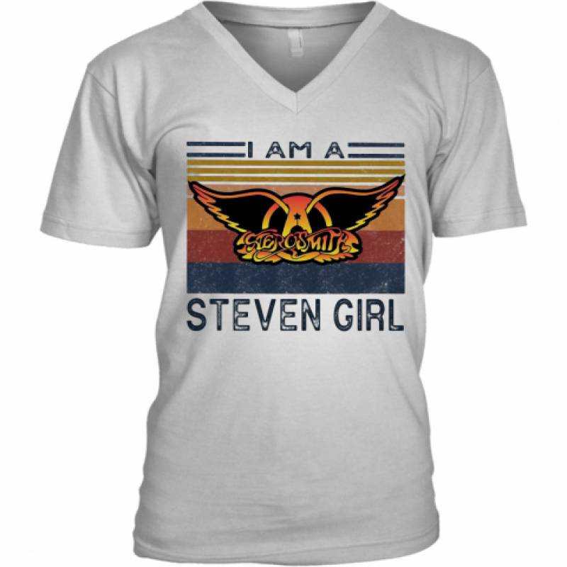 Aerosmith I Am A Steven Girl Vintage Retro V-Neck T-Shirt