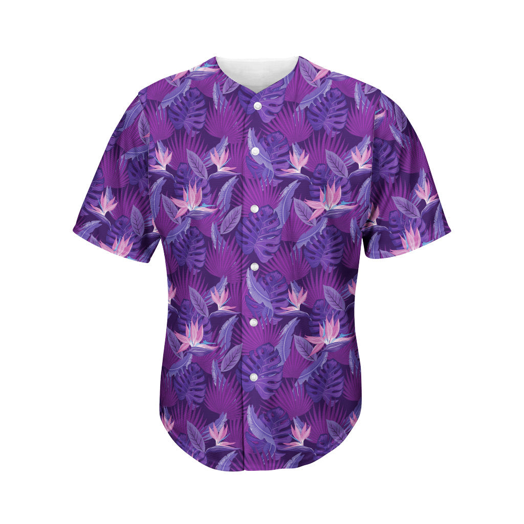 Dark Purple Hawaii Tropical Print Baseball Jersey Ha35129