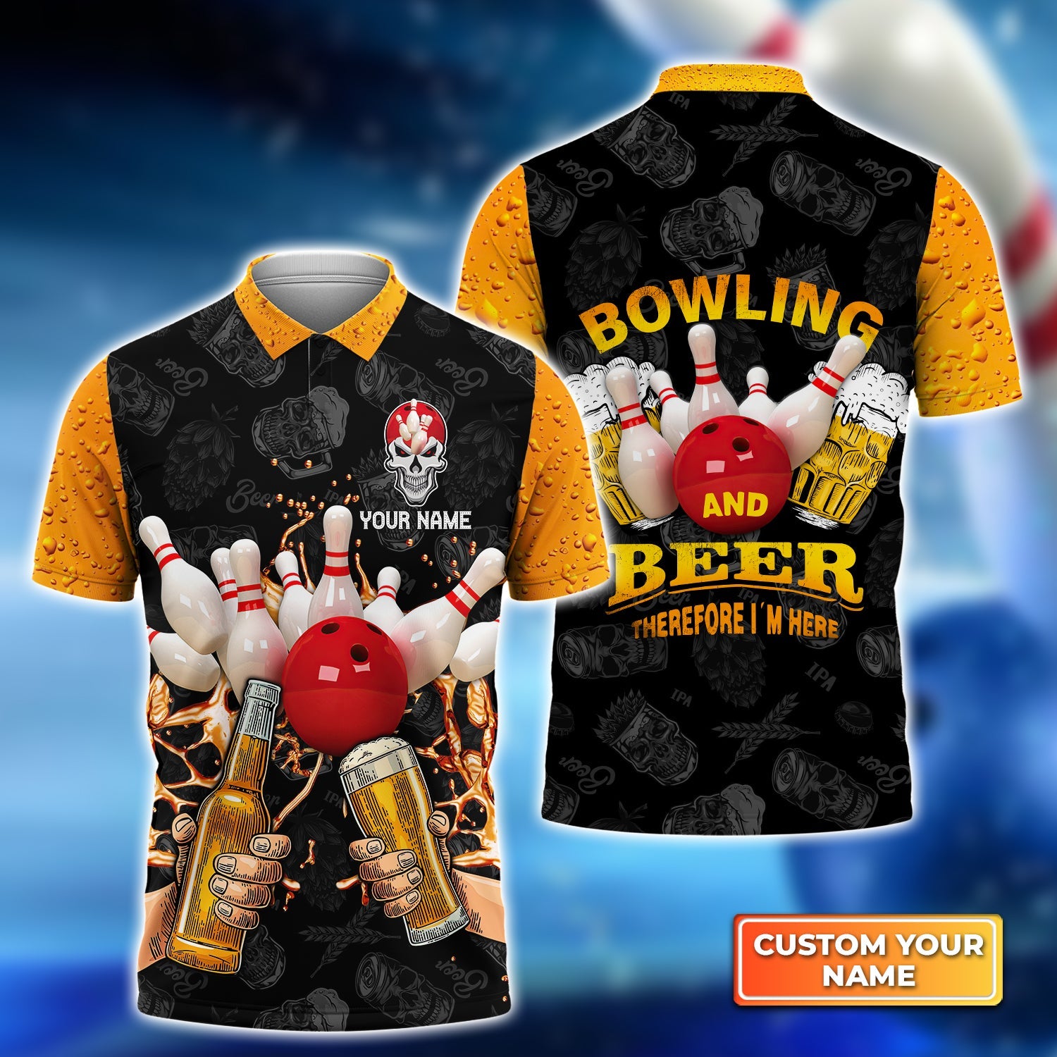 Bowling And Beer Therefore I’M Here Personalized Name 3D Polo Shirt