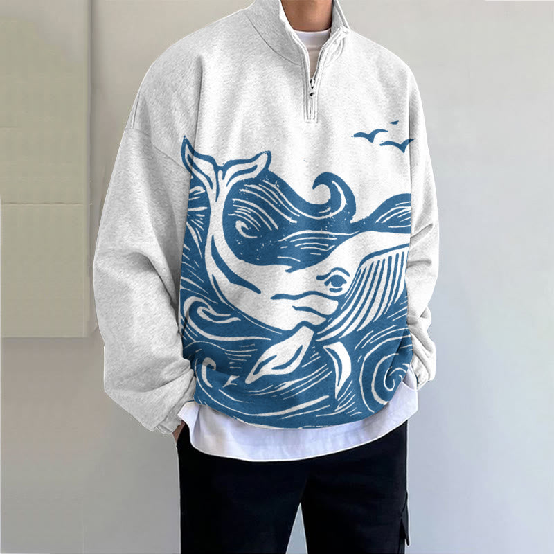Whale In The Deep Ocean Art Print Zip Sweatshirt